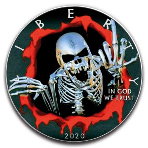 ANGRY SKULL MIDDLE FINGER - 2020 1 oz American Silver Eagle Colorized Pure Silver Coin