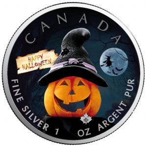 HALLOWEEN SPOOKY FUN - MAPLE LEAF - 2020 1 oz Pure Silver Color Coin In Capsule