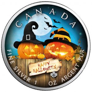 HALLOWEEN FRIENDS - MAPLE LEAF - 2020 1 oz Pure Silver Color Coin In Capsule