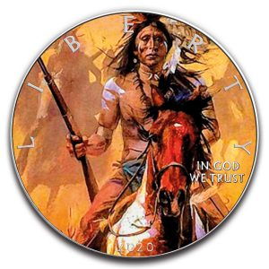 NATIVE AMERICAN RIFLEMAN - 2020 1 oz American Silver Eagle Colorized Pure Silver Coin