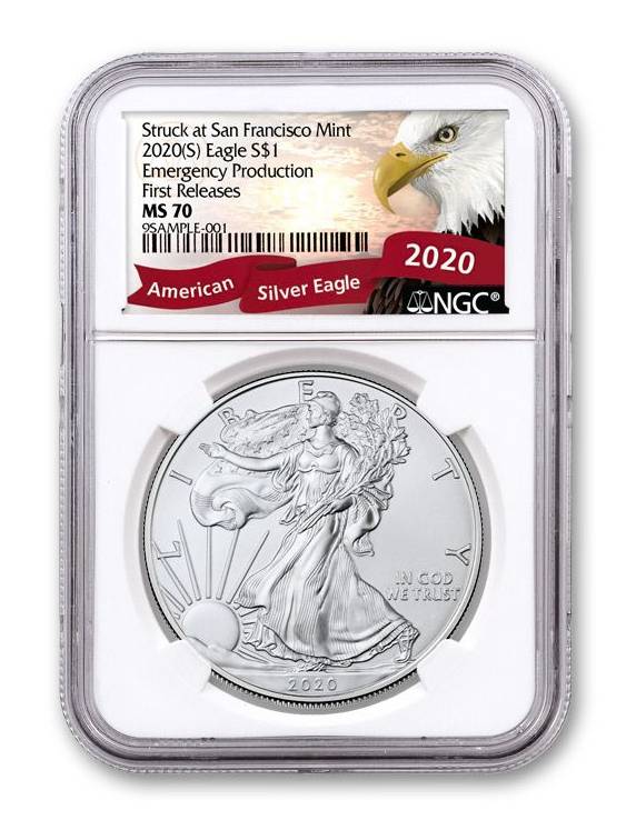 2020(S) $1 1-oz Silver Eagle Struck At San Francisco Emergency Production NGC MS70 First Releases w/Eagle Label