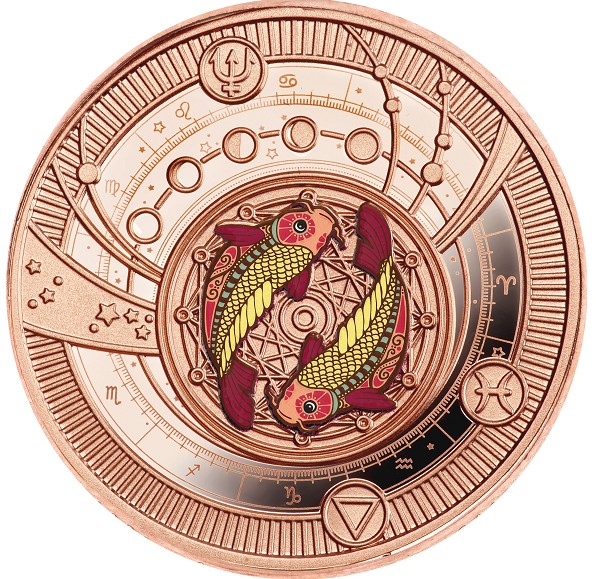 PISCES - ROSE GOLD ZODIAC SIGNS - 2021 Pure Silver Rose Gold Plated Coin - Mint of Poland - Cameroon