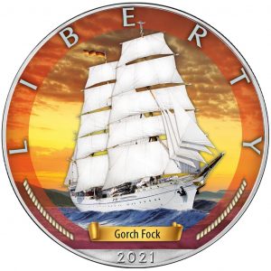 GORCH FOCK - AGE OF SAILS - 2021 1 oz American Silver Colored Coin in Capsule