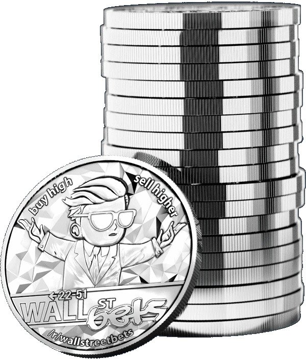 WALLSTREETBETS WSB - 20 X 2021 1 oz .999 Pure Silver BU Rounds in Tube