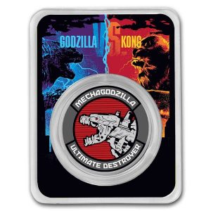 MECHAGODZILLA - GODZILLA VS KONG - 2021 1 oz Pure Silver COLORIZED BU Coin in TEP Plastic Case - Niue