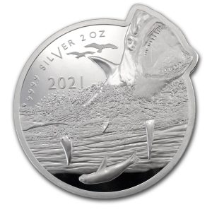 GREAT WHITE SHARK OCEAN PREDATORS - 2021 2 oz Pure Silver Gem Proof Special Shape Coin - PAMP SA - Solomon Islands