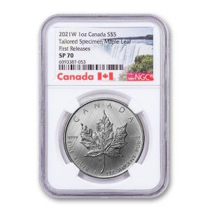 2021-W Canada $5 1-oz Silver Maple Leaf Tailored Specimen NGC SP70 First Releases White Core w/Canada Label