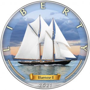 BLUENOSE II - AGE OF SAILS - 2021 1 oz American Silver Colored Coin in Capsule