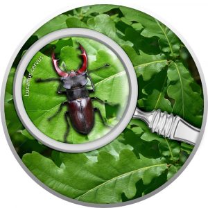 STAG BEETLE - THE SECRET GARDEN - 2021 Pure Silver Coin with MAGNIFYING GLASS - Cameroon - Mint of Poland