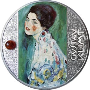 PORTRAIT OF A LADY - GUSTAV KLIMT - 2021 500 CFA Pure Silver Coin with Amber Insert - Cameroon - Mint of Poland