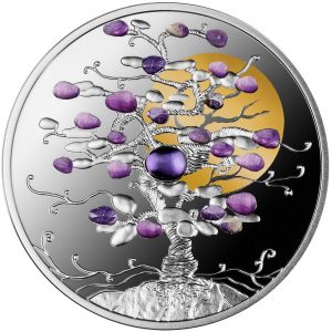 TREE OF LUCK - 2021 1 oz Pure Proof Silver Coin with Amethyst Insert - Mint of Poland - Niue