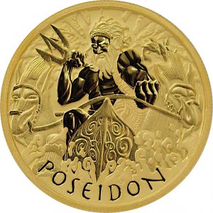 POSEIDON - GODS OF OLYMPUS - 2021 1 oz GOLD BU COIN IN CAPSULE - TUVALU - PERTH MINT - MINTAGE OF 100