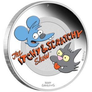 ITCHY & SCRATCHY - THE SIMPSONS - 2021 1 oz SILVER PROOF COIN - TUVALU - PERTH MINT