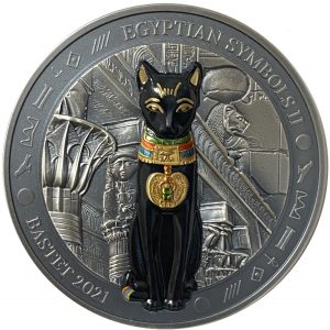 BASTET EGYPTIAN SYMBOLS - 2021 3 oz High Relief Smartminting Pure Silver Antique Finish Coin - Palau