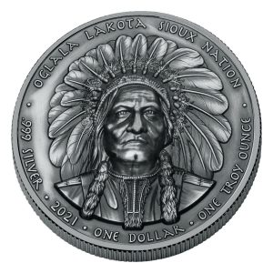 2021 Oglala Lakota Sioux Sitting Bull & Buffalo Ultra High Relief 1 oz Silver Antiqued $1 Coin GEM BU