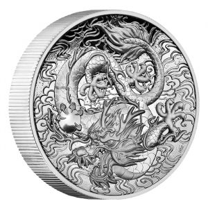 DRAGON CHINESE MYTHS AND LEGENDS - 2021 2 oz Pure Silver High Relief Proof Coin - Australia - Perth Mint