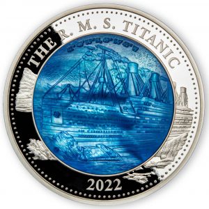 THE RMS TITANIC - 10TH ANNIVERSARY OF MOTHER OF PEARL SERIES - 2022 5 oz Pure Silver Coin with Mother of Pearl Inlay - Solomon Islands