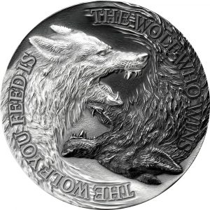 TWO WOLVES - 2021 $2 1 oz Pure Silver Antique Finish High Relief Coin - Niue