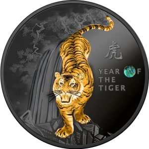 YEAR OF THE TIGER - CHINESE CALENDAR - 2022 Pure Silver Proof Coin with Ruthenium Plating - Mint of Poland - Cameroon