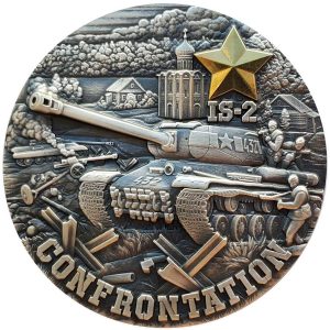 TANK IS-2 CONFRONTATION SERIES - 2021 2 oz $10 Pure Silver Antiques Coin with Partial 24K Gold Gilding - Niue -Mintage of 200 ONLY!