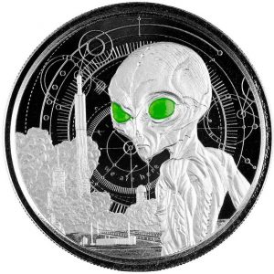 ALIEN - 2021 1 oz Pure Silver Glow in the Dark Gem Proof Coin - Republic of Ghana