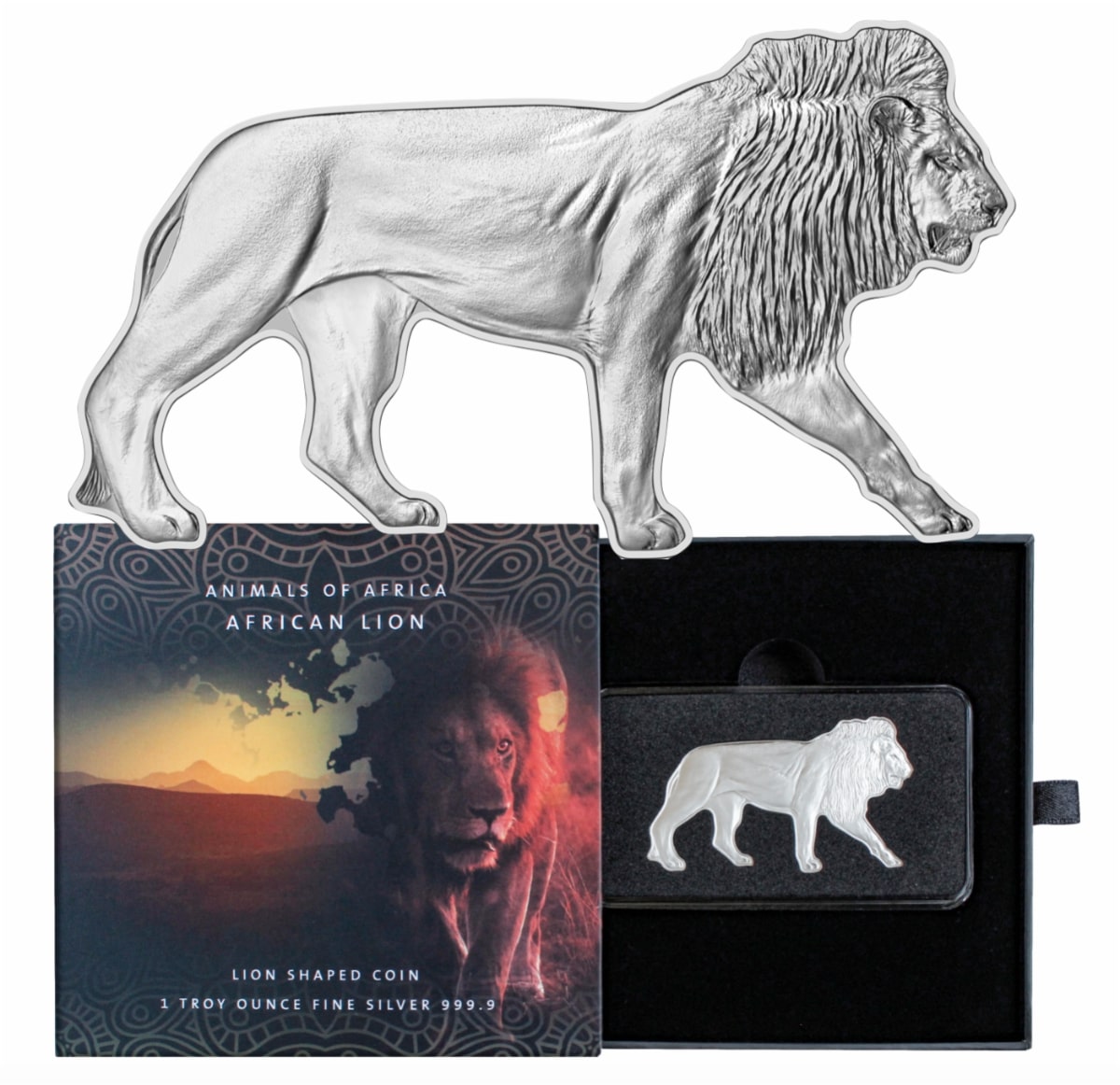 AFRICAN LION - Animals of Africa - 2021 1 oz Pure Silver Reverse Proof Coin in Capsule - Solomon Islands - PAMP