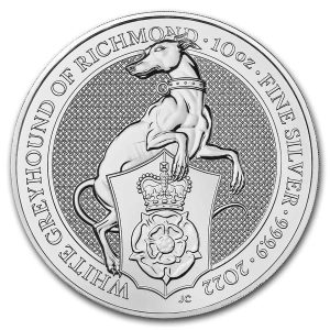 WHITE GREYHOUND OF RICHMOND - THE QUEEN'S BEASTS - 2022 10 oz Silver Bullion Coin in Capsule