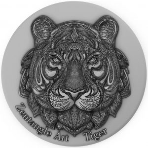 TIGER ZENTANGLE ART 2021 $5 2 oz Pure Silver High Relief Coin - Niue - Mint of Poland