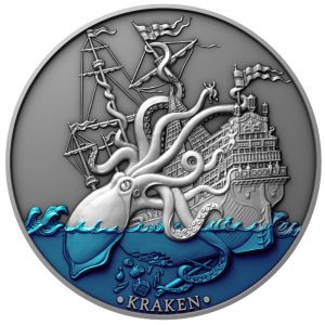 SEA BEAST KRAKEN MYTHICAL CREATURES SERIES-  2021 2 oz $2 Pure Silver High Relief Antique Finish Coin - Niue - Lithuanian Mint