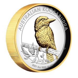 AUSTRALIAN KOOKABURRA - 2021 2 oz SILVER PROOF HIGH RELIEF GILDED COIN - AUSTRALIA - PERTH MINT