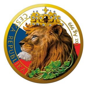 Czech Lion Stand Colorized Gilded Coin - 2021 1 oz $2 NZD Niue Pure Silver Coin