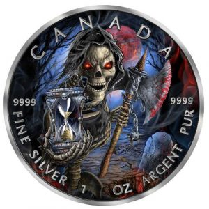 GRIM REAPER 4 - APOCALYPSE - 2021 1 oz Pure Silver Maple Leaf Coin - Black Ruthenium and Color