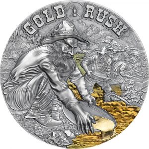 GOLD RUSH EARTH TREASURES SERIES - 2021 2000 Francs CFA 50 Grams Pure Silver High Relief Antiqued Gilded Coin – Republic of Cameroon