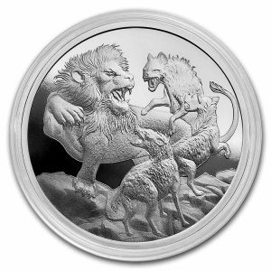 LION VS HYENAS APEX PREDATORS - 2022 1 oz Pure Silver Coin in Capsule - Niue