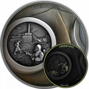 CHERNOBYL HUMAN TRAGEDIES  2021 2 oz Pure Ultra High Relief Antique Finish Silver Coin with Fluorescent Printing - Niue