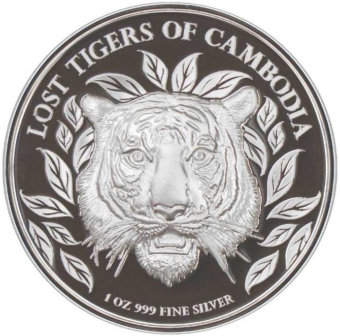 LOST TIGERS OF CAMBODIA - 2022 1 oz Silver High Relief Proof Coin - Cambodia