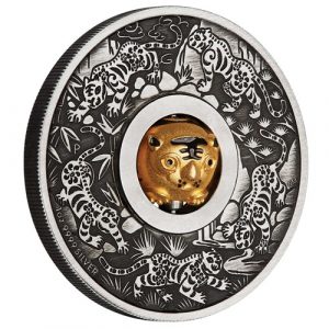 Year of the Tiger Rotating Charm - 2022 1 oz Pure Silver Antiqued Coin - Tuvalu - Perth Mint