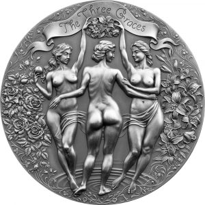 THREE GRACES Celestial Beauty - 2022 1 Kilo Pure Silver Antique Finish Coin - Cameroon