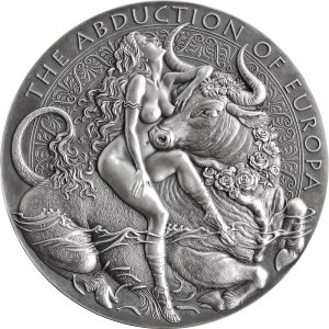 THE ABDUCTION OF EUROPA Celestial Beauty - 2022 2 oz Pure High Relief Silver Antique Finish Coin - Cameroon