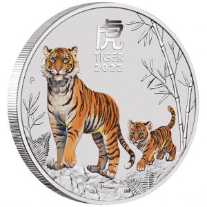 YEAR OF THE TIGER COLOR AUSTRALIAN LUNAR SERIES III 2022 1/2 oz Silver Bullion Coin - Perth Mint