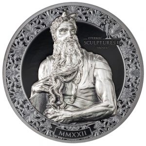 MOSES OF MICELANGELO ETERNAL SCULPTURES II 2022 3 oz Pure Silver Black Proof Smartminting Coin - Palau