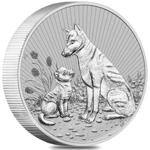 AUSTRALIAN MOTHER AND BABY DINGO 2022 2 oz Pure Silver Piedfort Coin - Perth Mint