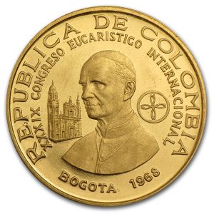 1968 Colombia Proof Gold 300 Pesos Pope Paul VI