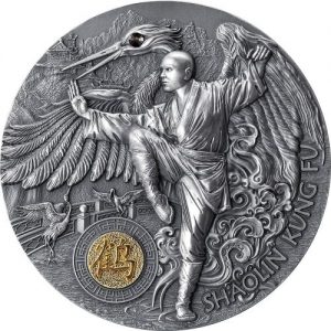 SHAOLIN KUNG FU CRANE Martial Arts Styles - 2022 $5 Pure 2 oz High Relief Silver Antiqued Gilded Coin with Swarovski crystal – Niue