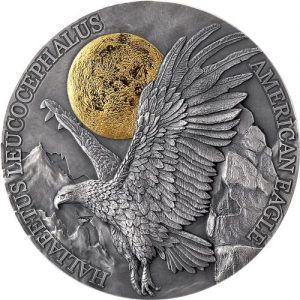 AMERICAN EAGLE Wildlife In The Moonlight 2022 2 oz Pure Silver Antique Finish Coin with Selective Gold Gilding - GHANA