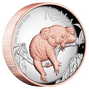 AUSTRALIAN KOALA 2022 5 oz Pure Silver Proof High Relief Rose Gilded Coin – Perth Mint