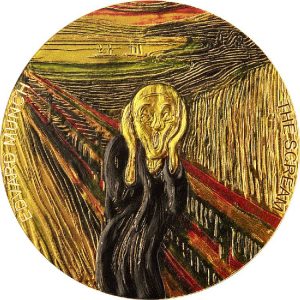 THE SCREAM EDVARD MUNCH Golden Artists Series 2022 2 oz 70 MM Pure Silver Gold Gilded Coin