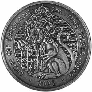 ANTIQUE LION OF ENGLAND TUDOR'S BEASTS 2022 2 oz Pure Silver Coin