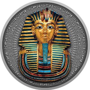 MASK OF TUTANKHAMUN 2022 $5 2 oz Pure Silver Antique Finish Coin