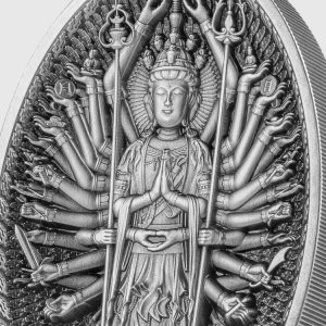 THOUSAND ARMS GUANYIN 2023 25000 Francs CFA 5 oz Pure Silver High Relief Antiqued Concaved Coin